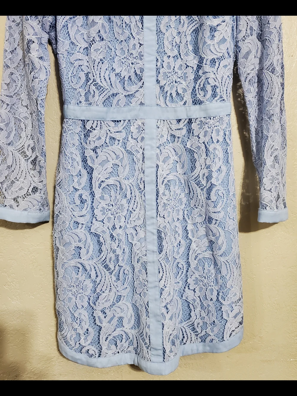 Adelyn Rae Pale Blue Lace Long-Sleeve Sheath Dress - Picture 4 of 9